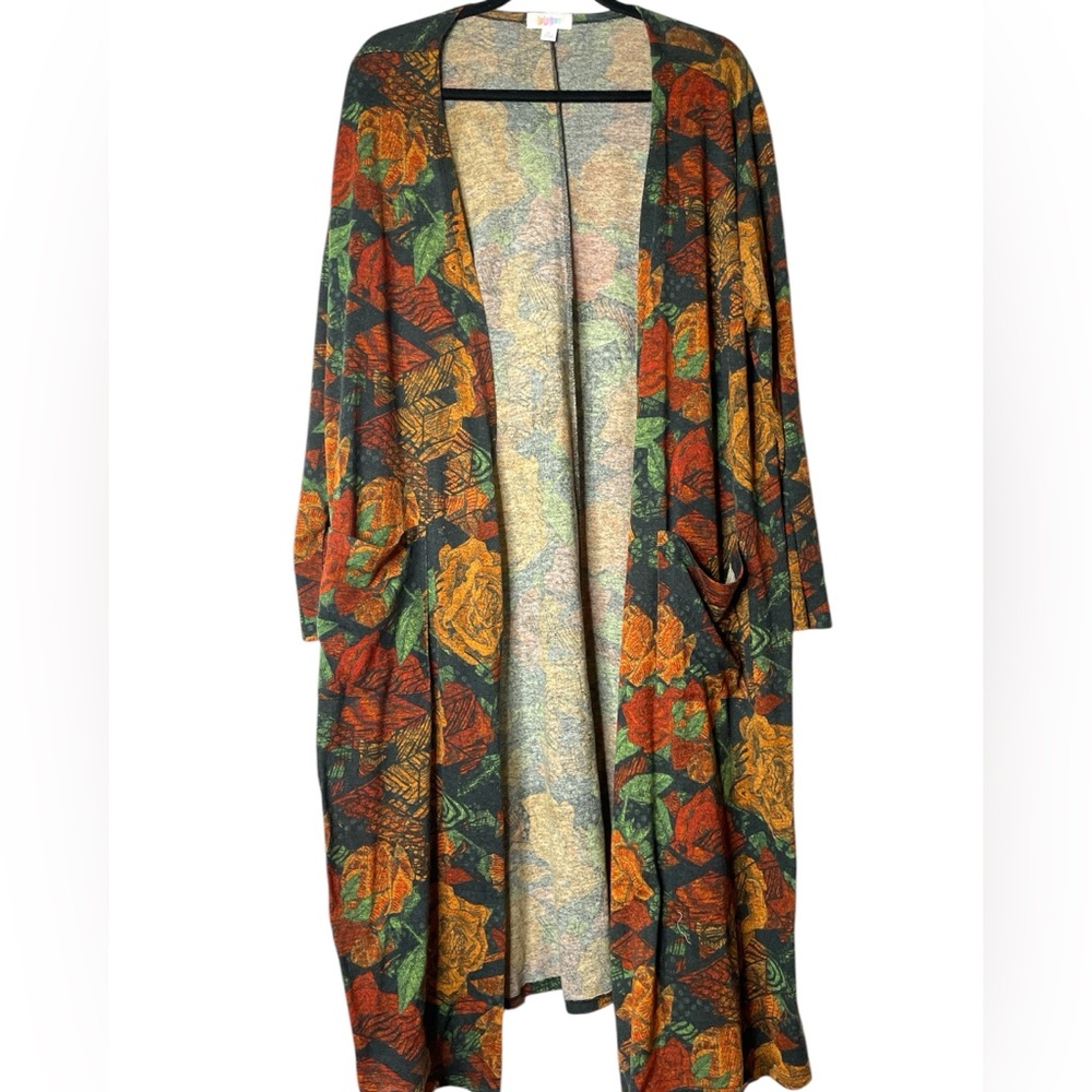 SW20 Lularoe Size XLarge Floral Patterned Long Kimono Sarah Front Pockets EUC
